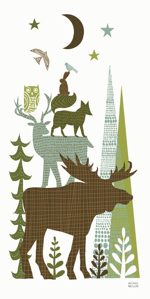 Reproduction of Forest Folklore Green Animals II by Michael Mullan - Wall Decor Art