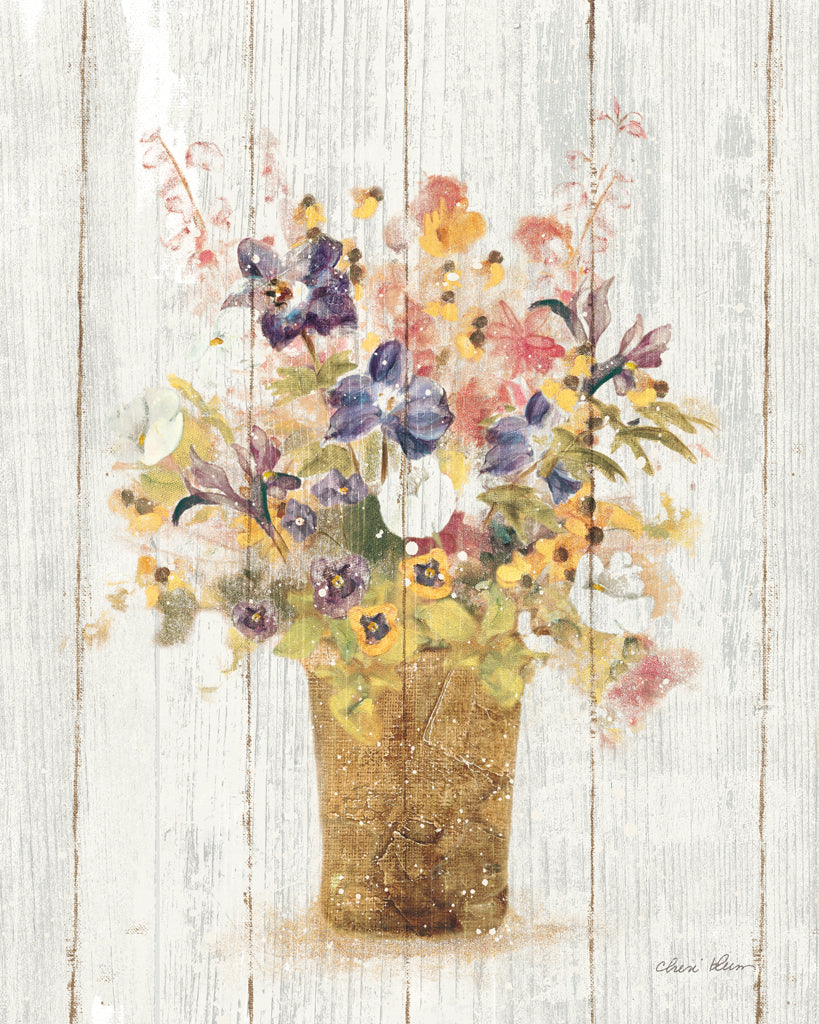 Reproduction of Wild Flowers in Vase II on Barn Board by Cheri Blum - Wall Decor Art