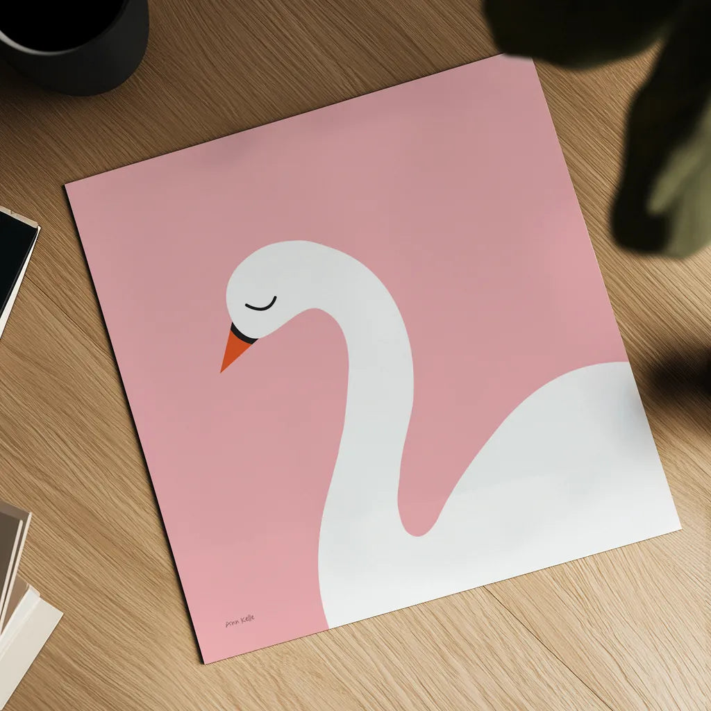 Swan by Ann Kelle. Shown as a detailed flat fine art print, highlighting archival giclee quality. Available as an archival giclee rolled canvas, fine art paper, or poster print. SKU 56456a.