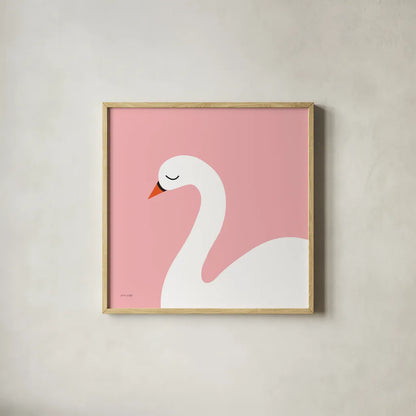 Swan by Ann Kelle. Shown in a natural wood glass frame for a timeless modern aesthetic. Available as an archival giclee rolled canvas, fine art paper, or poster print. SKU 56456a.