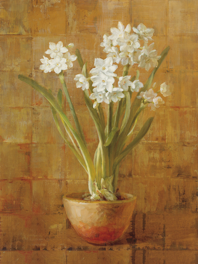 Reproduction of White Narcissus on Bronze by Danhui Nai - Wall Decor Art