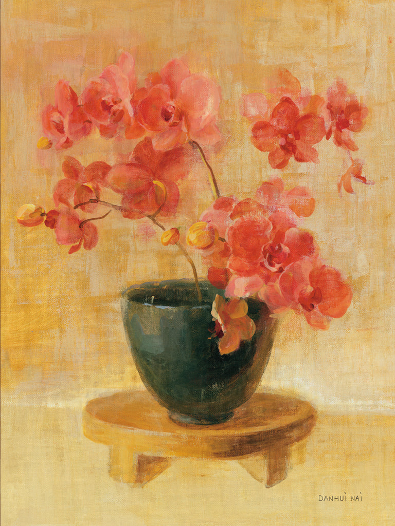 Reproduction of Pink Orchids in Black Vase by Danhui Nai - Wall Decor Art