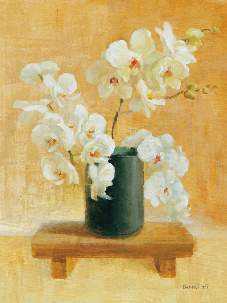 Reproduction of White Orchids in Black Vase by Danhui Nai - Wall Decor Art