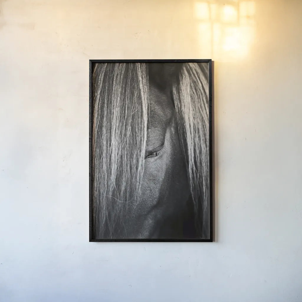 Shy by Aledanda. shown as a paper print in a black flame. Available as a archival giclee rolled canvas, fine art paper, or poster print. SKU 38296h.