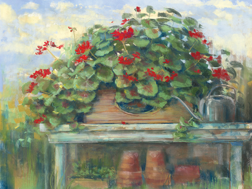 Reproduction of Geranium Bench by Carol Rowan - Wall Decor Art