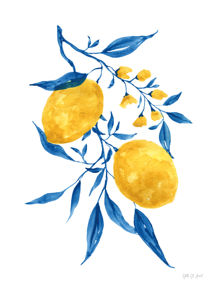 Reproduction of Blue Leaf Lemons II by Yvette St. Amant - Wall Decor Art
