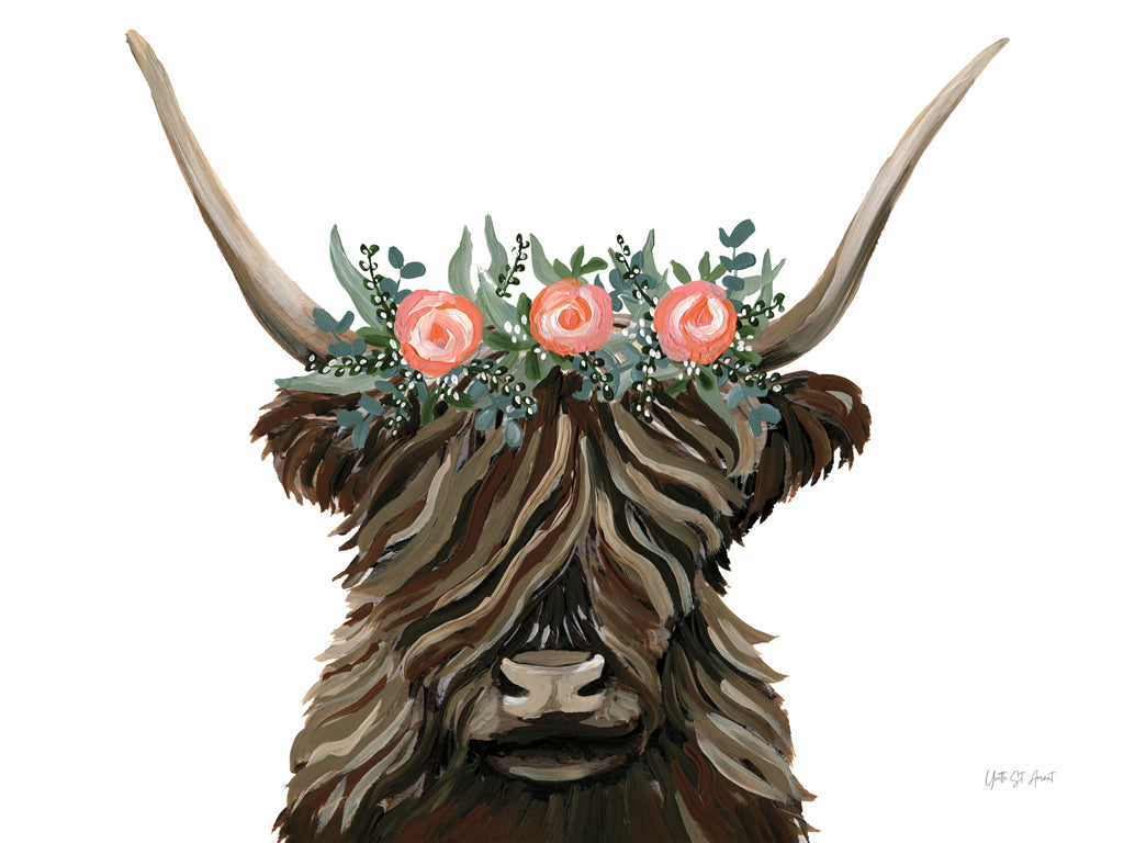 Reproduction of Longhorn with Rose Crown by Yvette St. Amant - Wall Decor Art