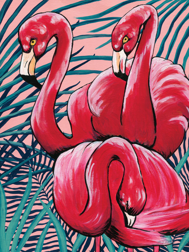 Reproduction of Tropical Paradise Flamingos by Yvette St. Amant - Wall Decor Art