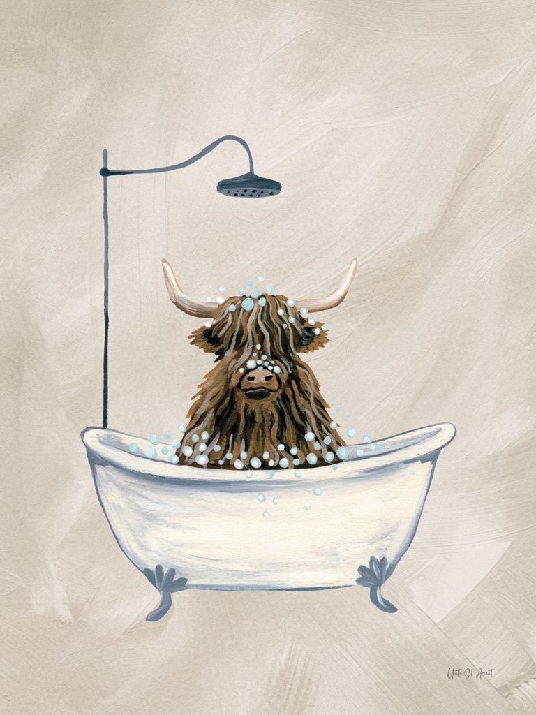 Reproduction of Highland Cow in Tub Texture by Yvette St. Amant - Wall Decor Art