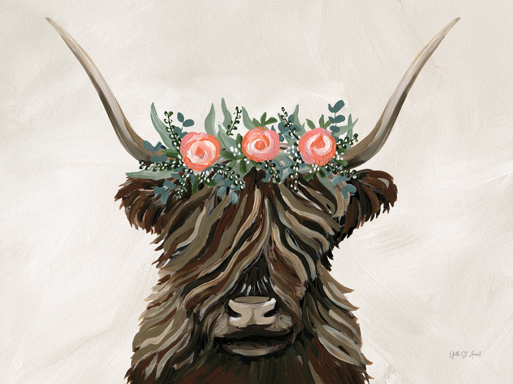 Reproduction of Longhorn with Rose Crown Texture by Yvette St. Amant - Wall Decor Art