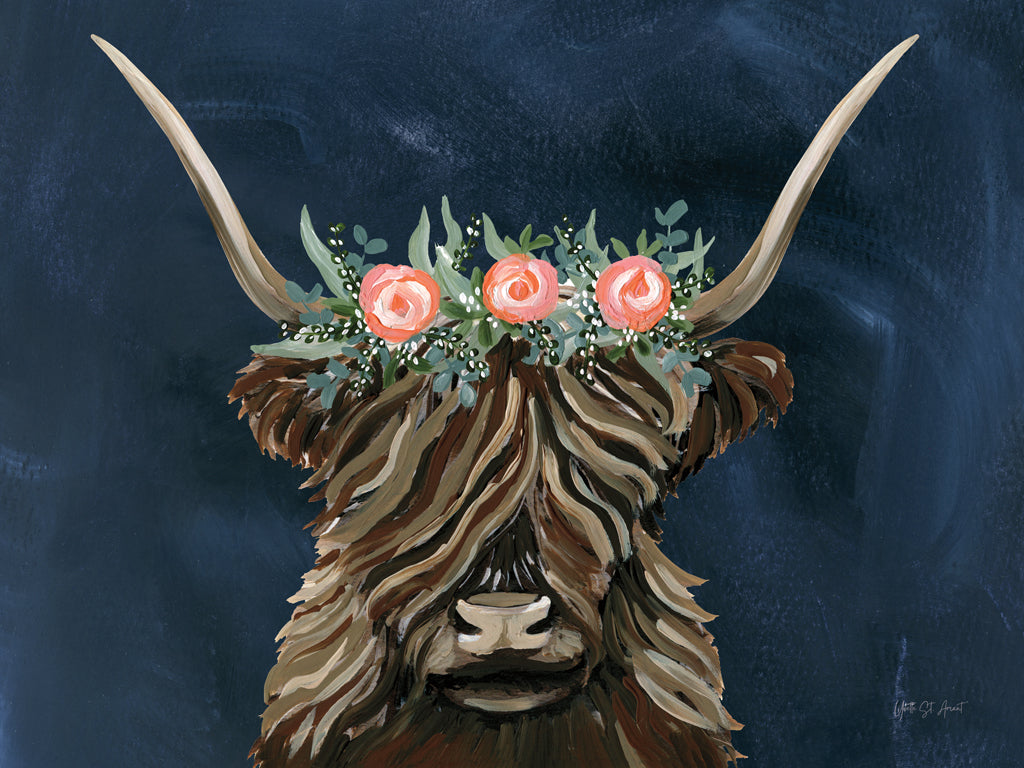 Reproduction of Longhorn with Rose Crown Texture Dark by Yvette St. Amant - Wall Decor Art