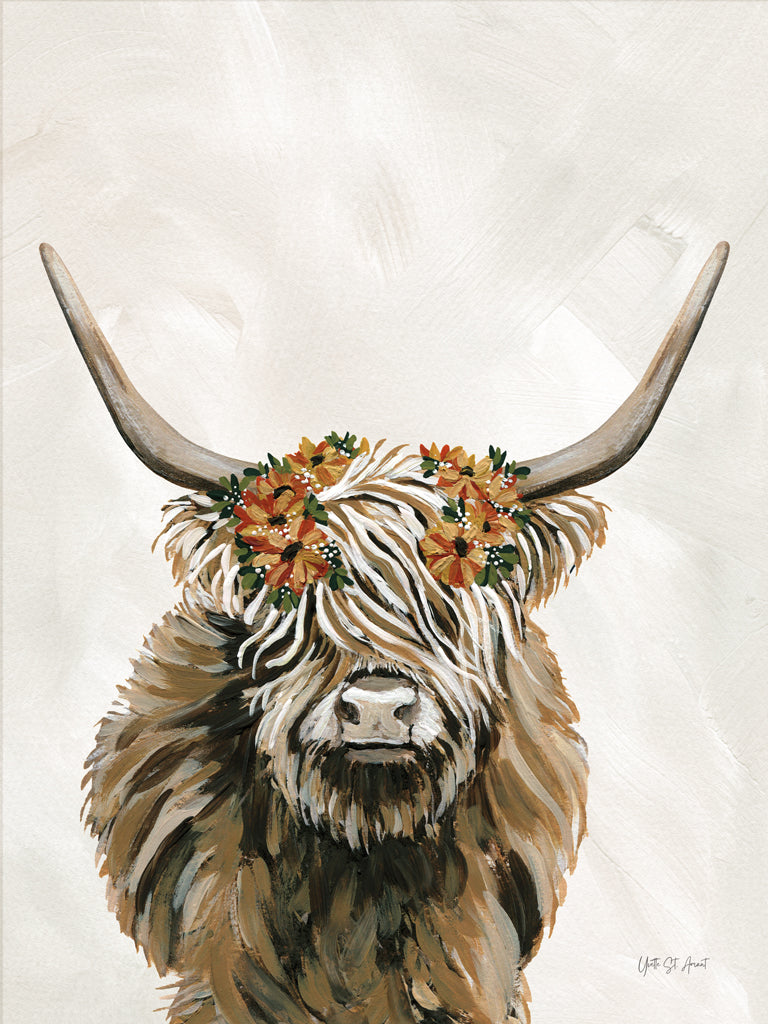 Reproduction of Harvest Cow Floral Texture Light by Yvette St. Amant - Wall Decor Art