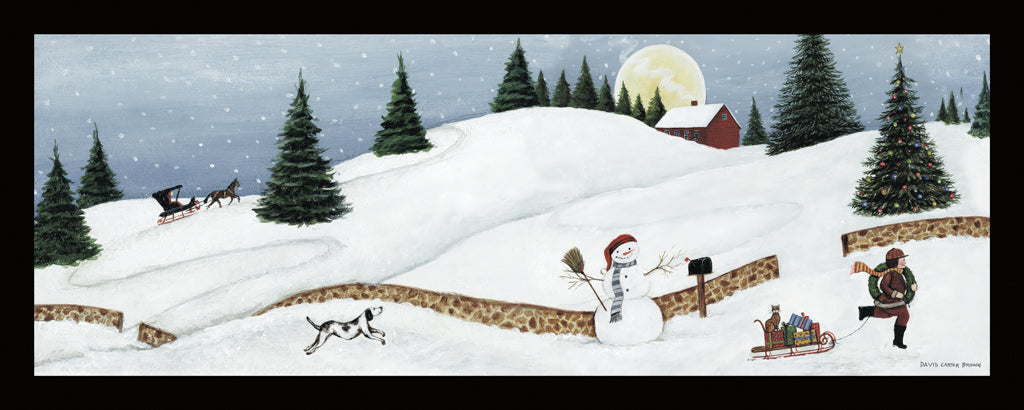 Reproduction of Christmas Valley Snowman Black Border by David Carter Brown - Wall Decor Art