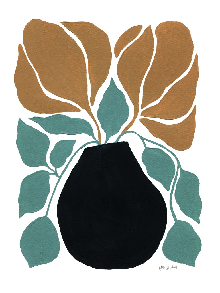 Reproduction of Boho Golden Flowers in Vase I by Yvette St. Amant - Wall Decor Art