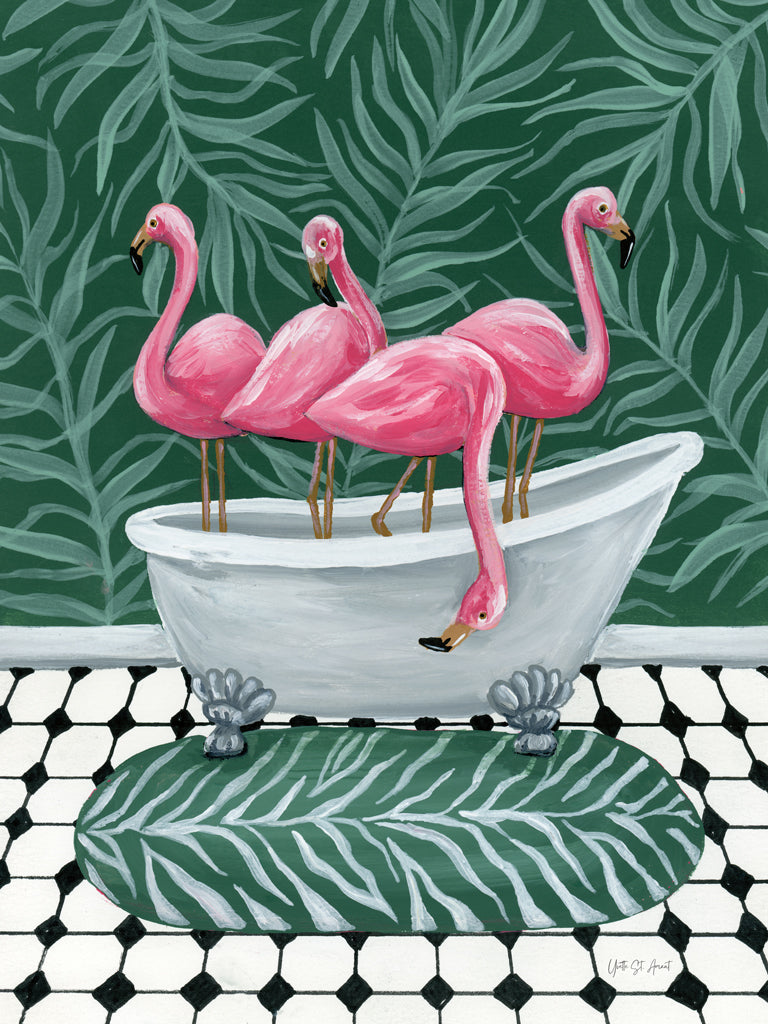 Reproduction of Flamingos in Tub by Yvette St. Amant - Wall Decor Art