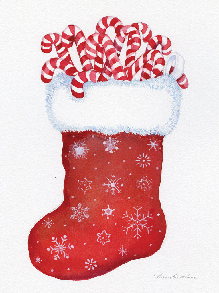 Reproduction of Candy Cane Stocking by Kathleen Parr McKenna - Wall Decor Art