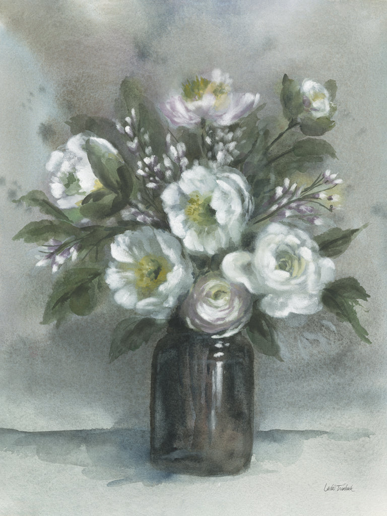 Reproduction of White Floral Vase by Leslie Trimbach - Wall Decor Art