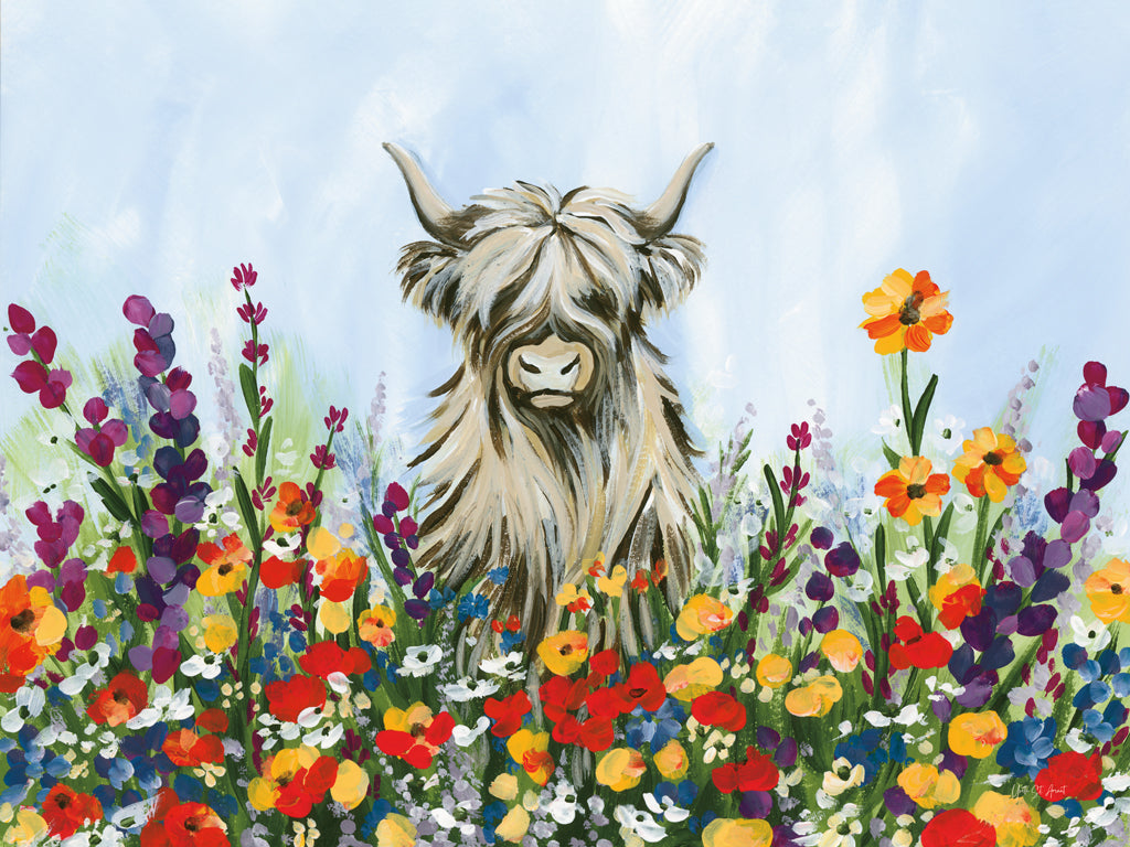 Reproduction of Longhorn in Spring Flowers by Yvette St. Amant - Wall Decor Art