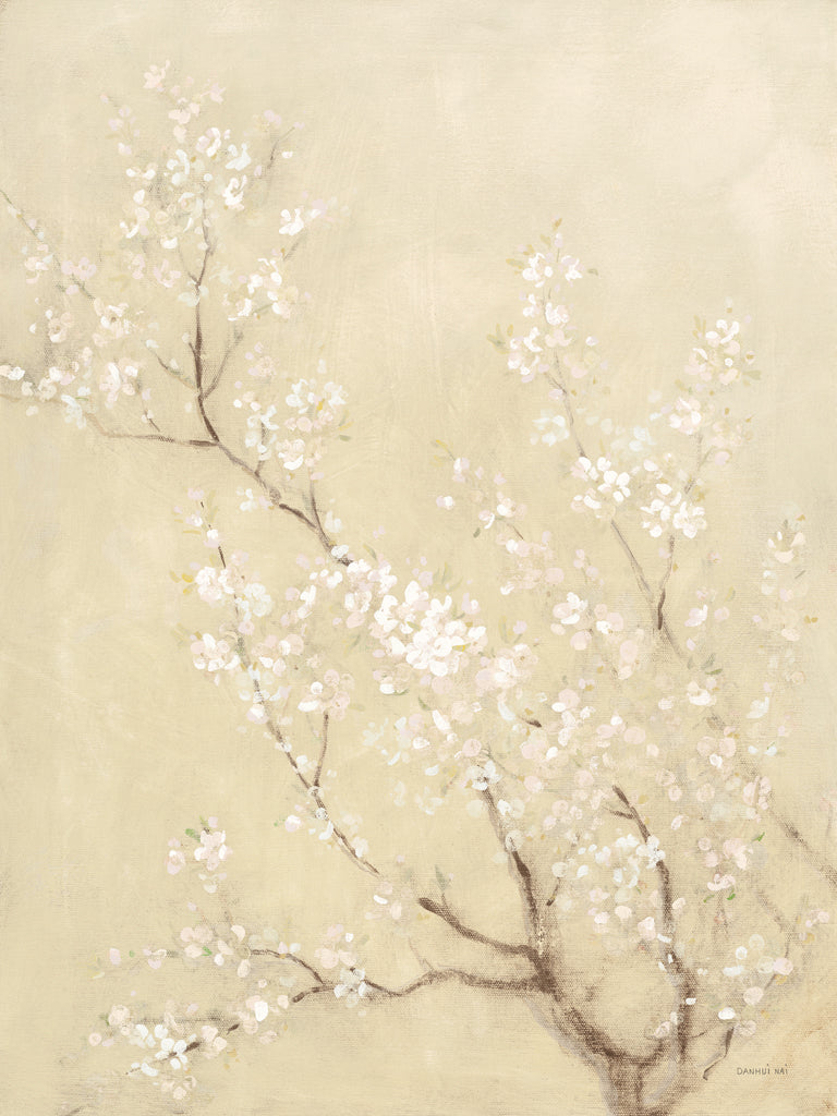 Reproduction of White Cherry Blossoms I Linen by Danhui Nai - Wall Decor Art