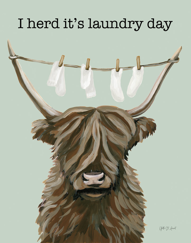 Reproduction of Highland Cow Clothesline v2 by Yvette St. Amant - Wall Decor Art