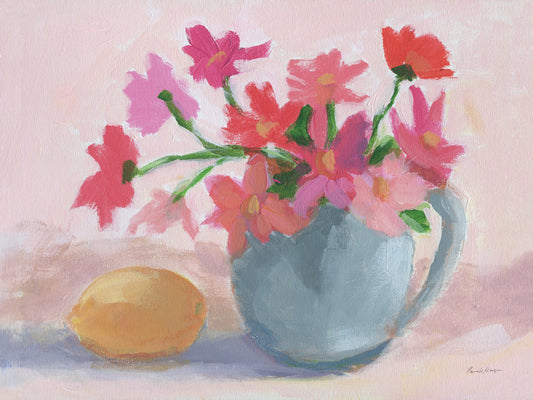 Reproduction of Pink Flowers with Lemon by Pamela Munger - Wall Decor Art