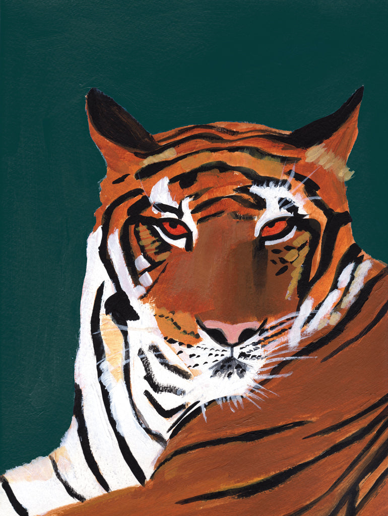Reproduction of Colorful Tiger on Dark Green by Pamela Munger - Wall Decor Art