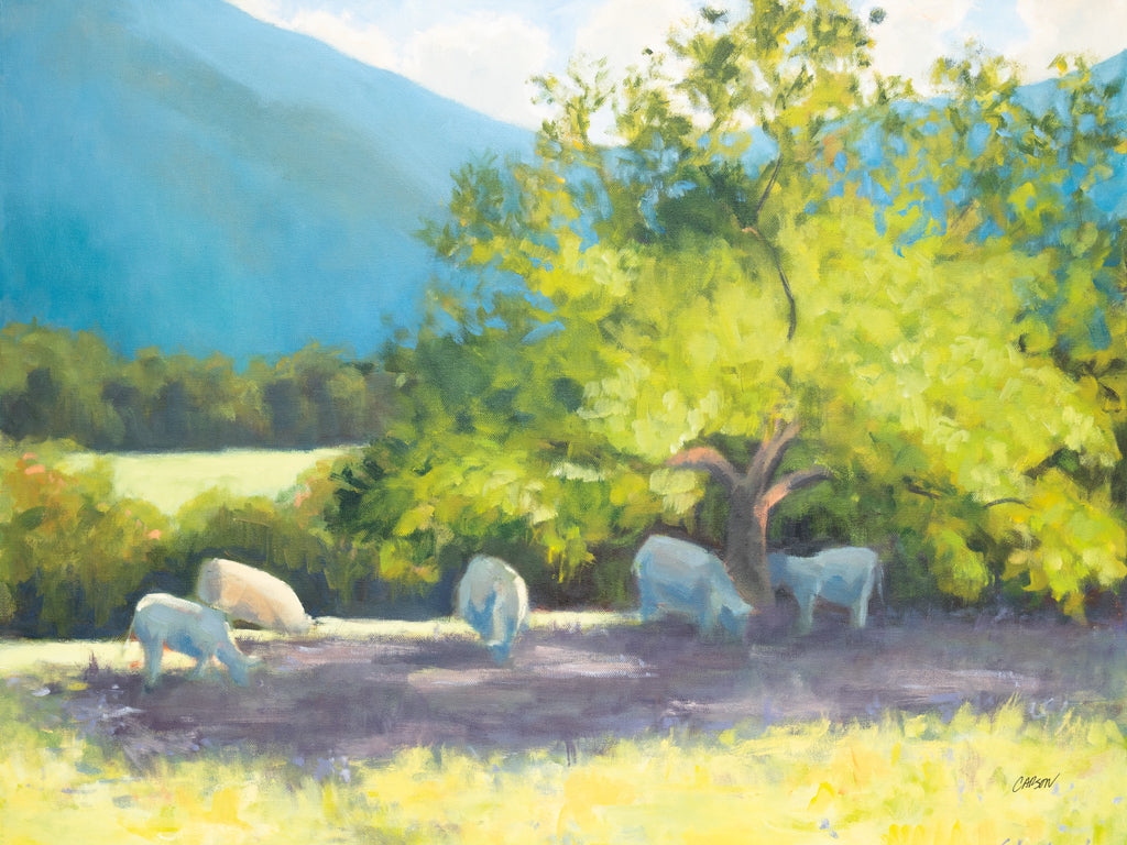 Reproduction of Blue Ridge Cows Grazing by Carson Overstreet - Wall Decor Art