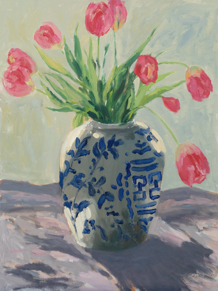 Reproduction of Tulips in Chinoiserie Vase by Carson Overstreet - Wall Decor Art