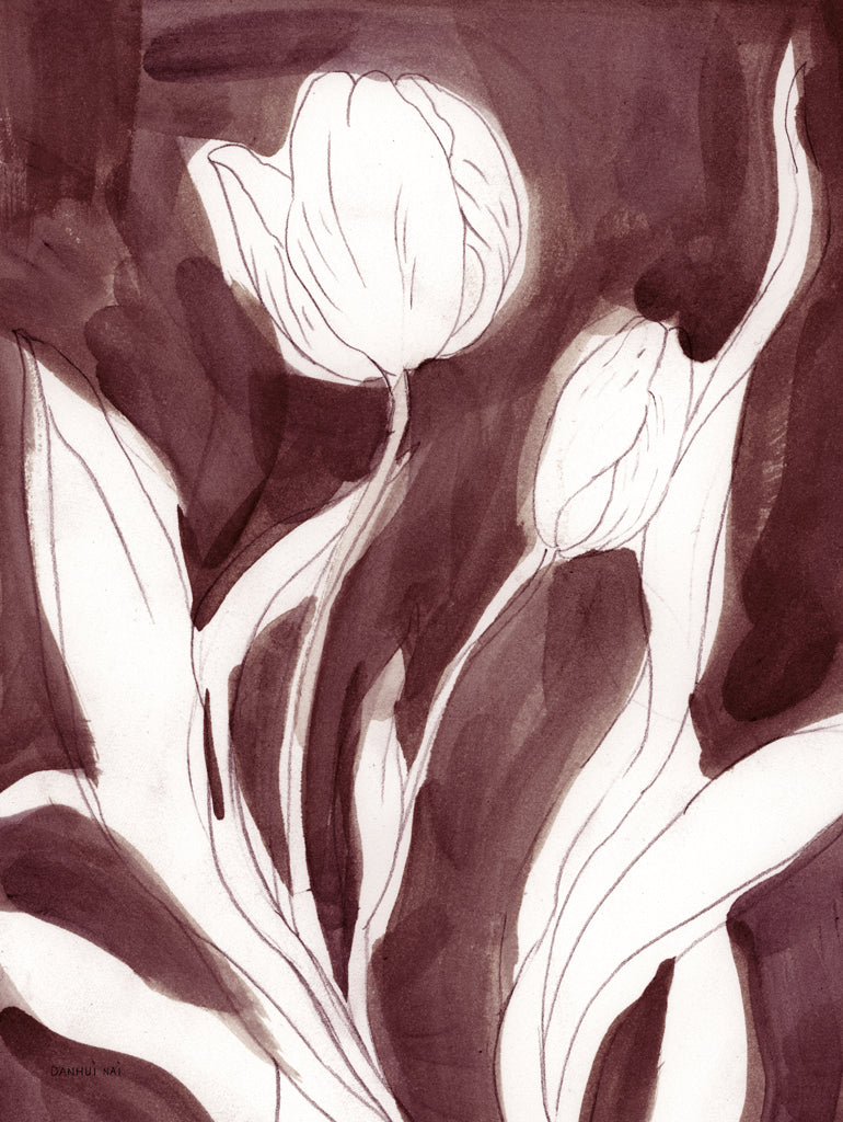 Reproduction of Burgundy Tulip Sketch I by Danhui Nai - Wall Decor Art