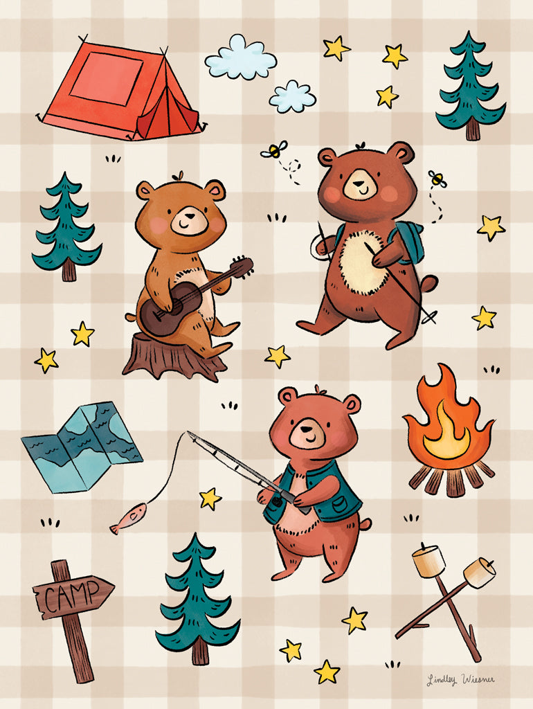 Reproduction of Camping Bears I by Lindley Wiesner - Wall Decor Art