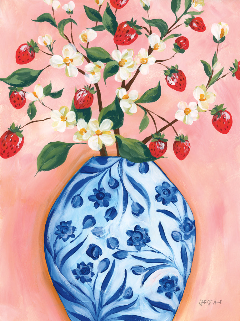 Reproduction of Blooming Strawberry Vase by Yvette St. Amant - Wall Decor Art