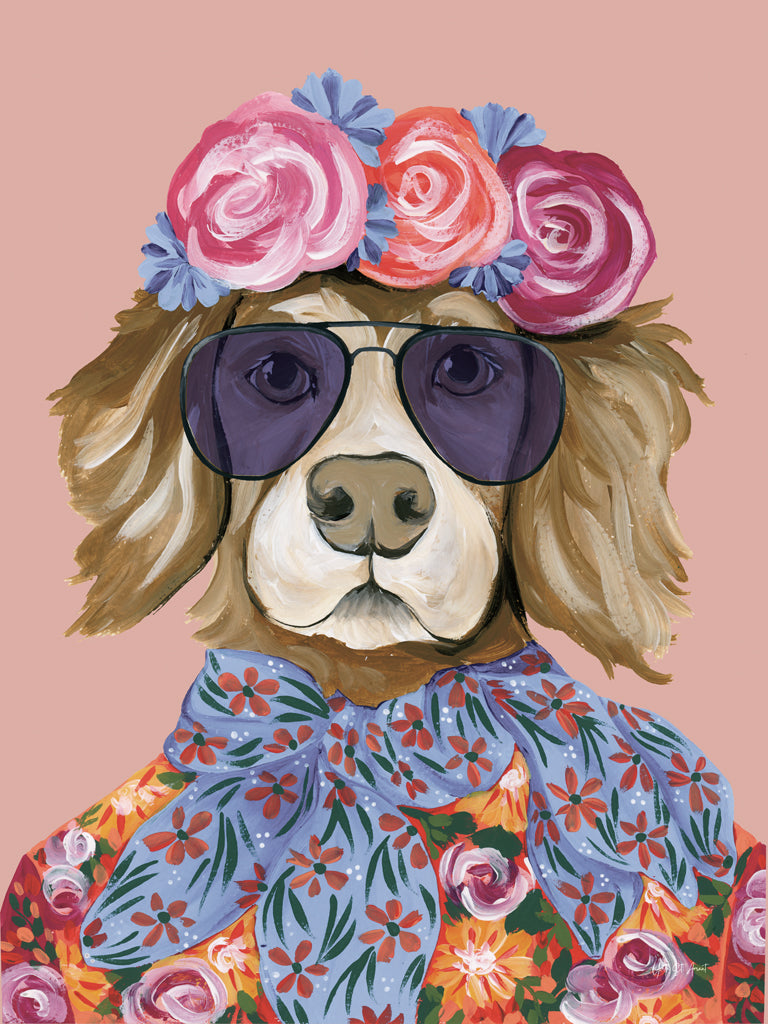 Reproduction of Glitzy Golden Retriever v2 by Yvette St. Amant - Wall Decor Art