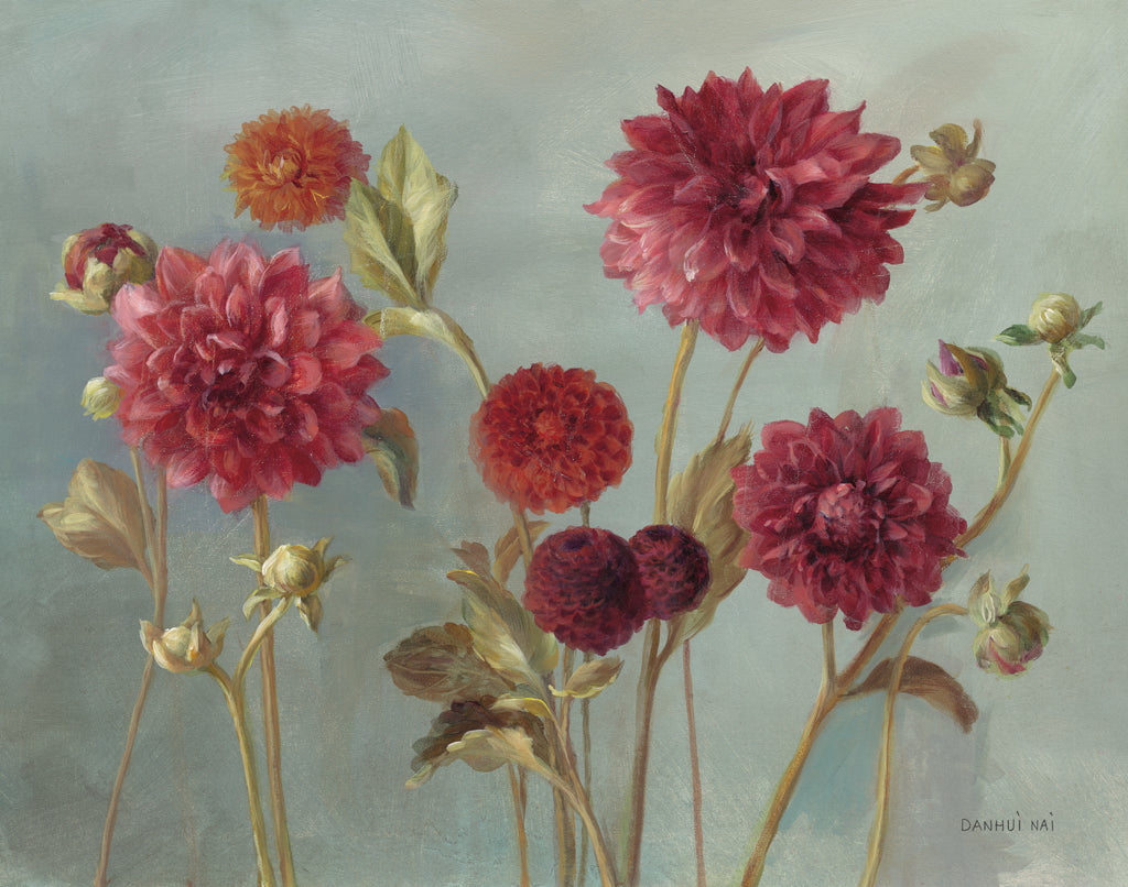 Reproduction of Plum Dahlias by Danhui Nai - Wall Decor Art