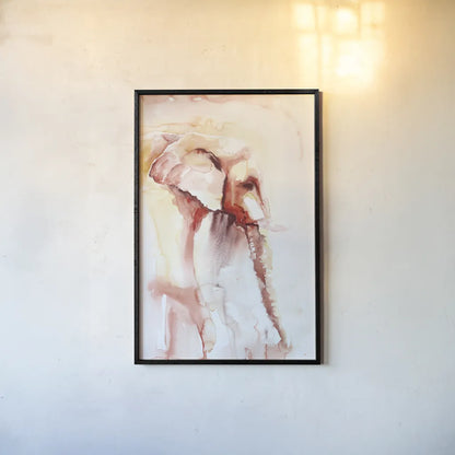 African Elephant by Aimee Del Valle. shown as a paper print in a black flame. Available as a archival giclee rolled canvas, fine art paper, or poster print. SKU 45775h.