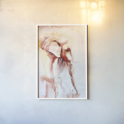 African Elephant by Aimee Del Valle. shown as a paper print in a white frame. Available as a archival giclee rolled canvas, fine art paper, or poster print. SKU 45775h.