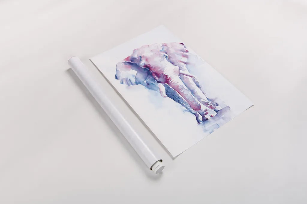 An Elephant Never Forgets by Aimee Del Valle. shown as a rolled paper print. Available as archival giclee rolled canvas, fine art paper, or poster print. SKU 45776h.