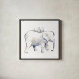 Baby Elephant Love III by Aimee Del Valle. Shown in a sleek black glass frame for a contemporary gallery look. Available as an archival giclee rolled canvas, fine art paper, or poster print. SKU 70158a.