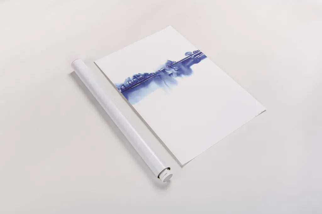 Blue Horizon I by Aimee Del Valle. shown as a rolled paper print. Available as archival giclee rolled canvas, fine art paper, or poster print. SKU 68321h.