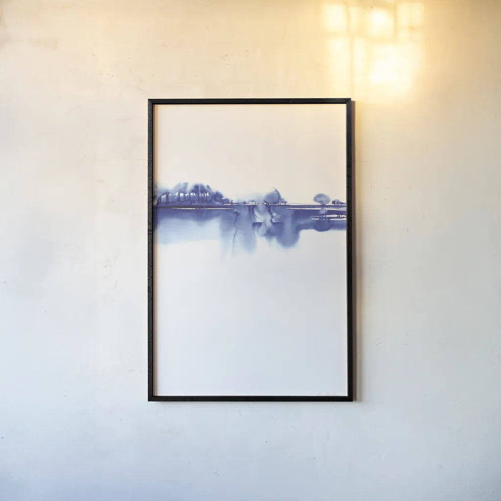 Blue Horizon I by Aimee Del Valle. shown as a paper print in a black flame. Available as a archival giclee rolled canvas, fine art paper, or poster print. SKU 68321h.