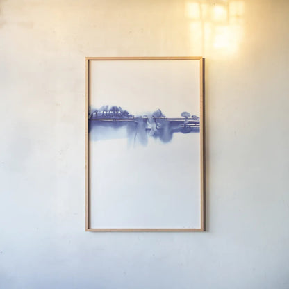 Blue Horizon I by Aimee Del Valle. shown as a paper print in a natural frame. Available as a archival giclee rolled canvas, fine art paper, or poster print. SKU 68321h.