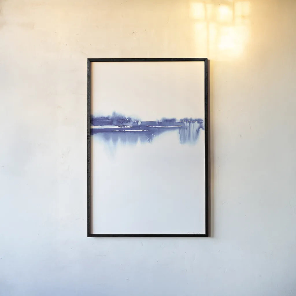 Blue Horizon II by Aimee Del Valle. shown as a paper print in a black flame. Available as a archival giclee rolled canvas, fine art paper, or poster print. SKU 68322h.