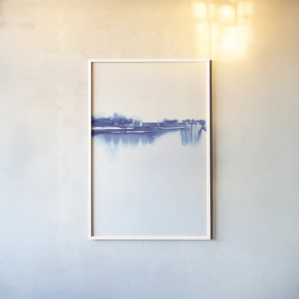 Blue Horizon II by Aimee Del Valle. shown as a paper print in a white frame. Available as a archival giclee rolled canvas, fine art paper, or poster print. SKU 68322h.