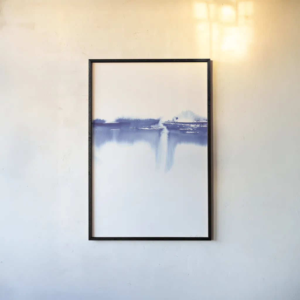 Blue Horizon III by Aimee Del Valle. shown as a paper print in a black flame. Available as a archival giclee rolled canvas, fine art paper, or poster print. SKU 68323h.