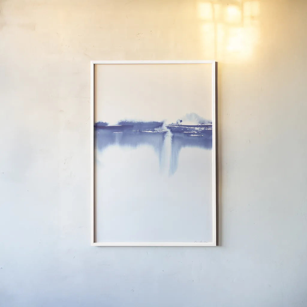 Blue Horizon III by Aimee Del Valle. shown as a paper print in a white frame. Available as a archival giclee rolled canvas, fine art paper, or poster print. SKU 68323h.