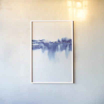 Blue Horizon IV by Aimee Del Valle. shown as a paper print in a white frame. Available as a archival giclee rolled canvas, fine art paper, or poster print. SKU 68324h.