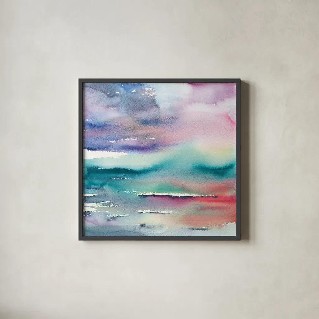 Dramatic Evening by Aimee Del Valle. Shown in a sleek black glass frame for a contemporary gallery look. Available as an archival giclee rolled canvas, fine art paper, or poster print. SKU 68313a.