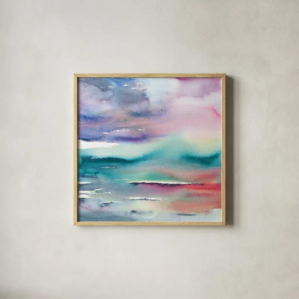 Dramatic Evening by Aimee Del Valle. Shown in a natural wood glass frame for a timeless modern aesthetic. Available as an archival giclee rolled canvas, fine art paper, or poster print. SKU 68313a.