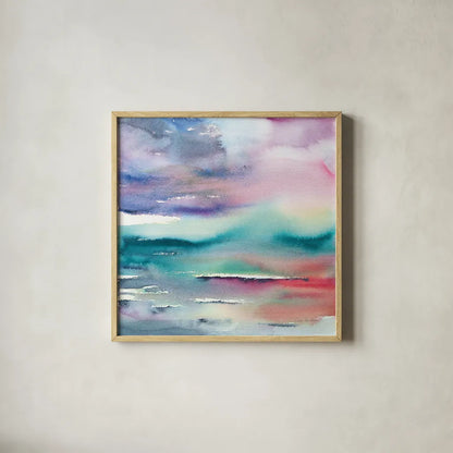 Dramatic Evening by Aimee Del Valle. Shown in a natural wood glass frame for a timeless modern aesthetic. Available as an archival giclee rolled canvas, fine art paper, or poster print. SKU 68313a.