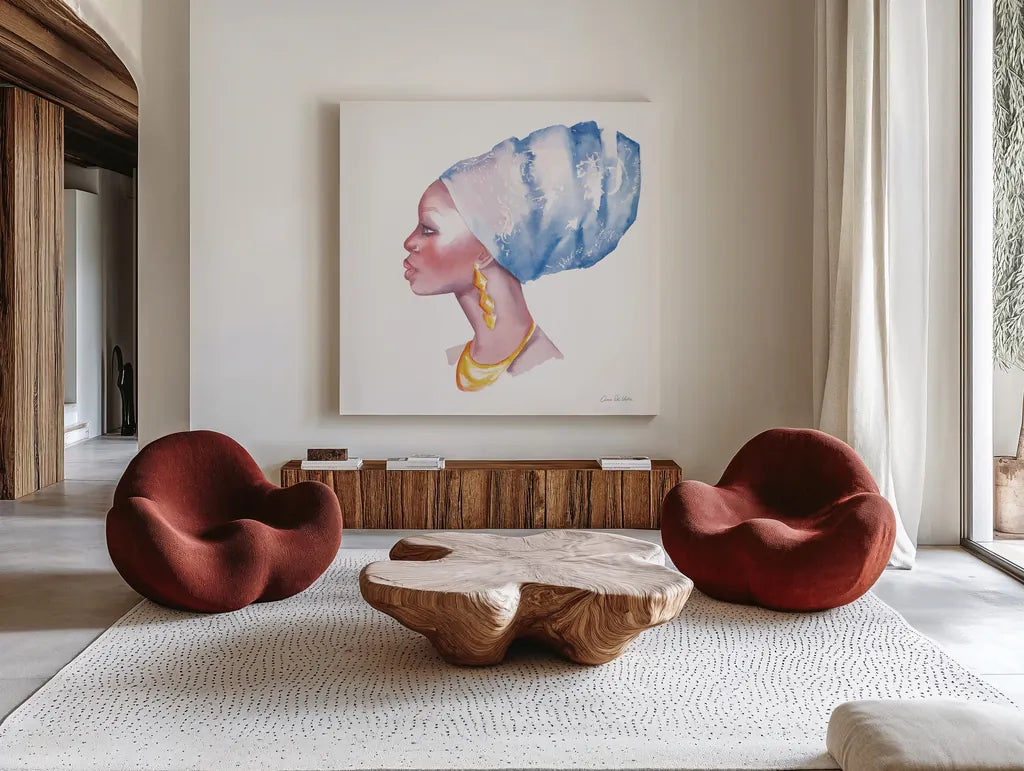 Elegance by Aimee Del Valle. Shown as extra-large giant wall art in a modern living room. Available as an archival giclee rolled canvas, fine art paper, or poster print. SKU 70440a.