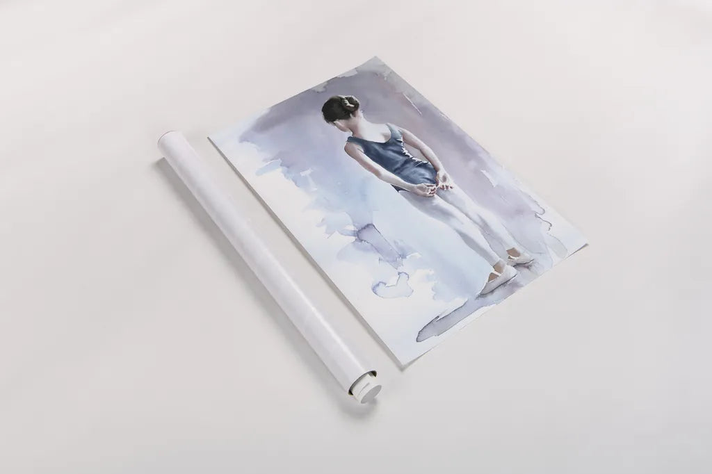 First Day at Ballet by Aimee Del Valle. shown as a rolled paper print. Available as archival giclee rolled canvas, fine art paper, or poster print. SKU 45767h.